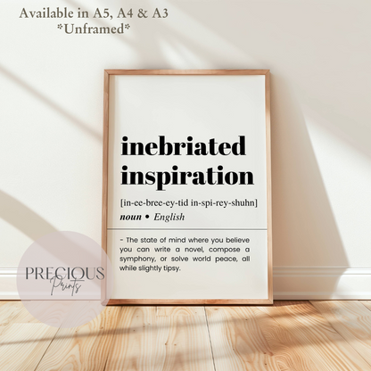 Inebriated Inspiration Definition Funny Poster / Funny Kitchen pub poster / Funny Alcohol Poster