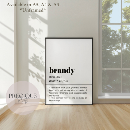 Brandy Definition Funny Poster / Funny Kitchen pub poster / Funny Alcohol Poster