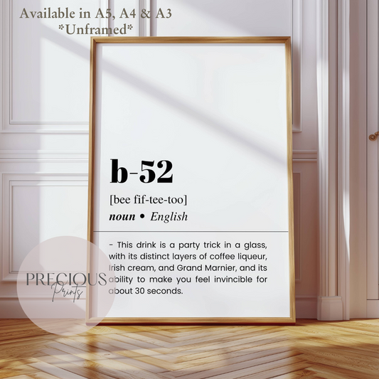 B-52 Word Definition Funny Poster / Funny Kitchen pub poster / Funny Alcohol Poster