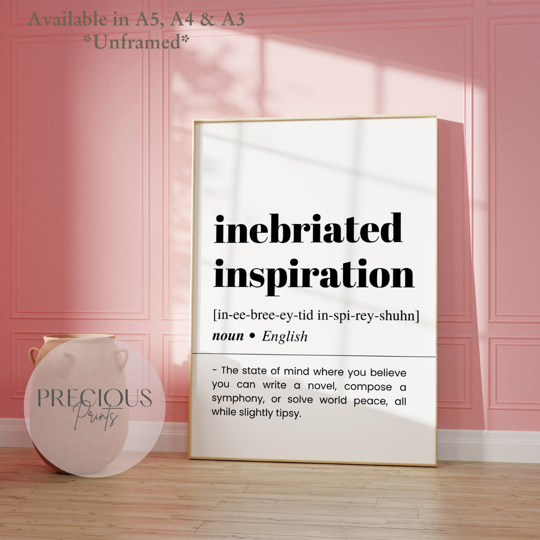 Inebriated Inspiration Definition Funny Poster / Funny Kitchen pub poster / Funny Alcohol Poster