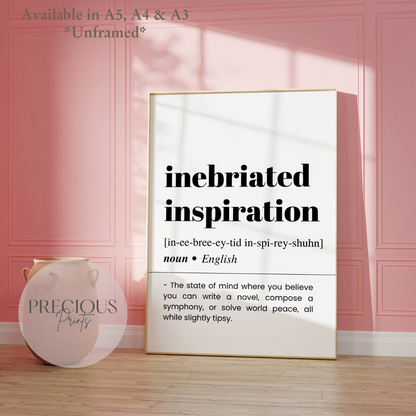 Inebriated Inspiration Definition Funny Poster / Funny Kitchen pub poster / Funny Alcohol Poster