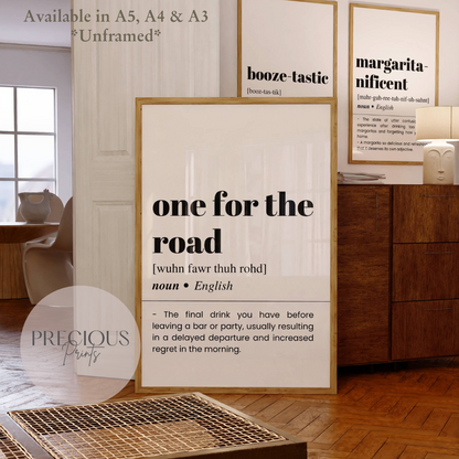 One For The Road Definition Funny Poster / Funny Kitchen pub poster / Funny Alcohol Poster