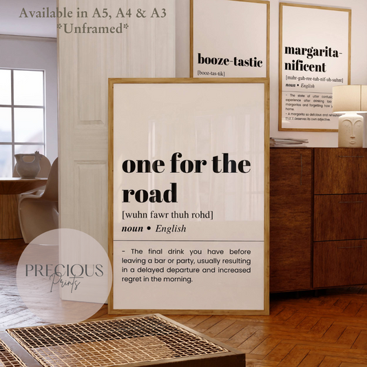 One For The Road Definition Funny Poster / Funny Kitchen pub poster / Funny Alcohol Poster