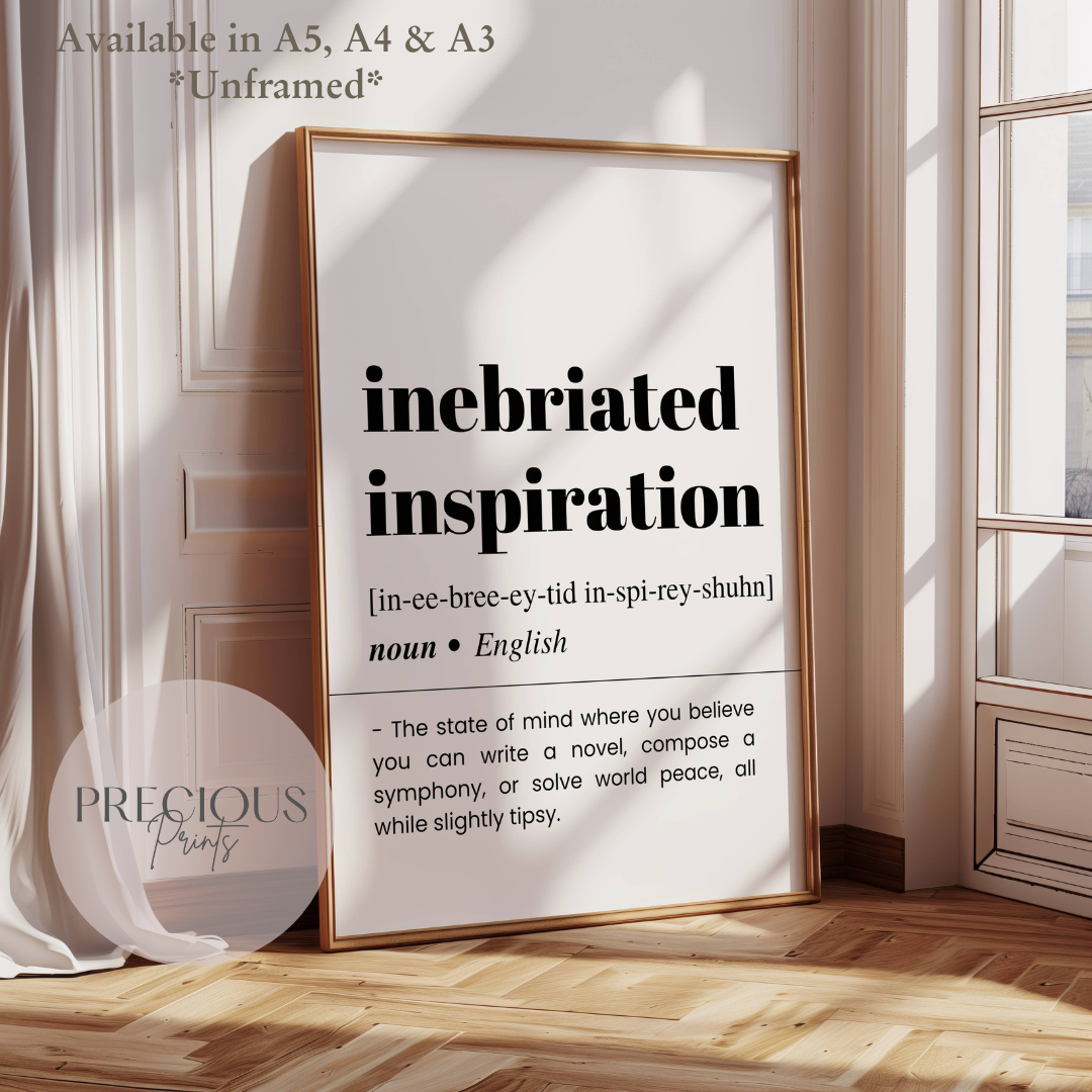 Inebriated Inspiration Definition Funny Poster / Funny Kitchen pub poster / Funny Alcohol Poster