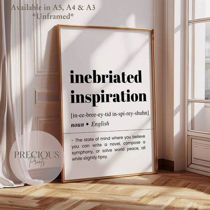Inebriated Inspiration Definition Funny Poster / Funny Kitchen pub poster / Funny Alcohol Poster