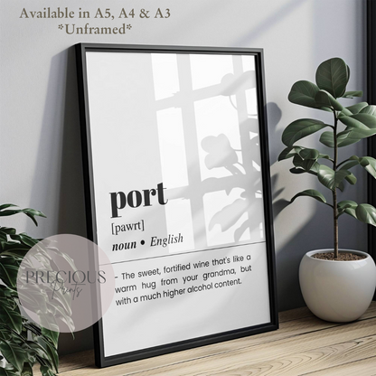 'Port' Definition Funny Poster / Funny Kitchen pub poster / Funny Alcohol Poster