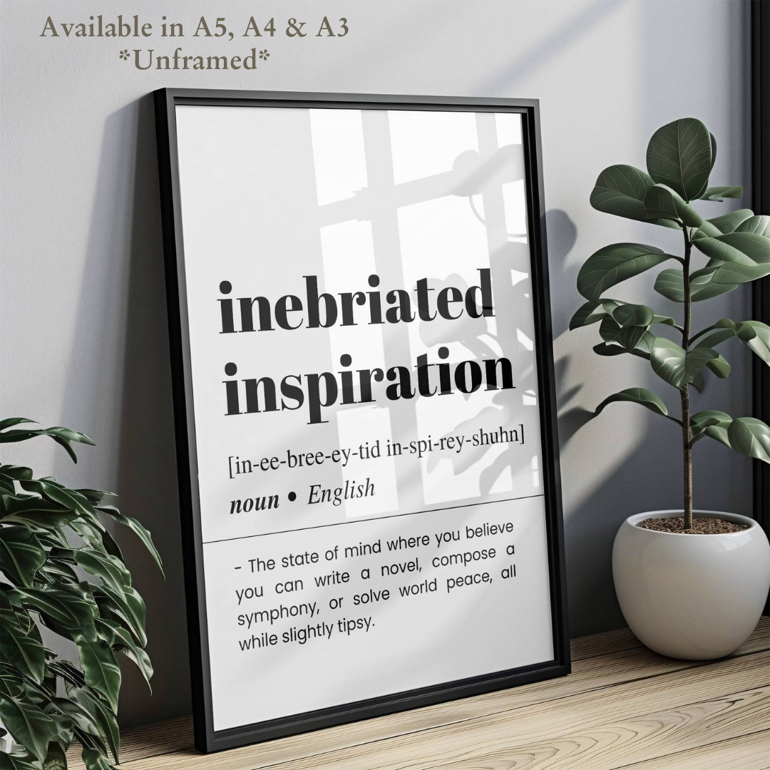 Inebriated Inspiration Definition Funny Poster / Funny Kitchen pub poster / Funny Alcohol Poster