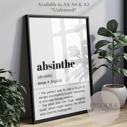Absinthe Word Definition Funny Poster / Funny Kitchen pub poster