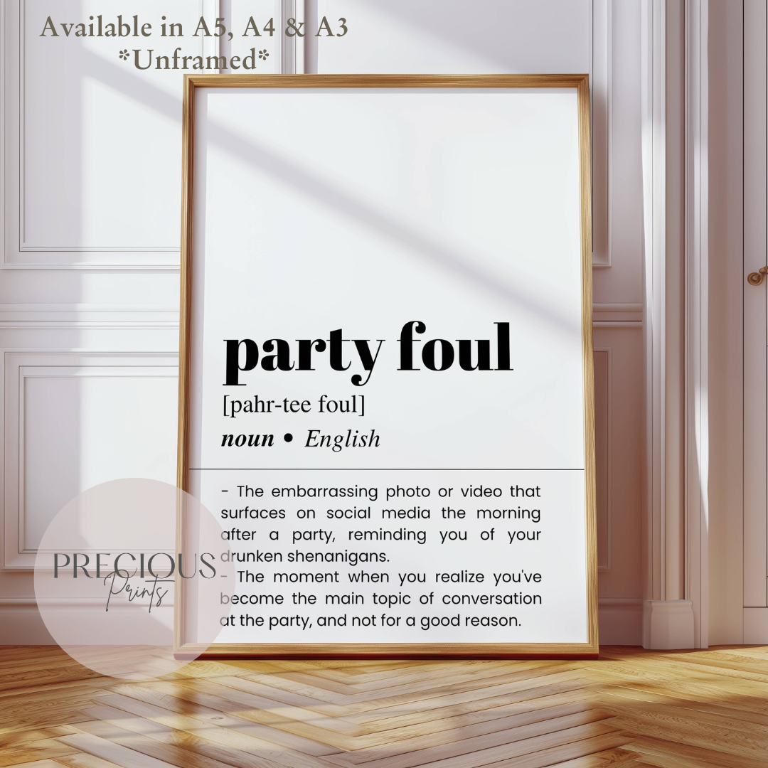 Party Foul Definition Funny Poster / Funny Kitchen pub poster / Funny Alcohol Poster
