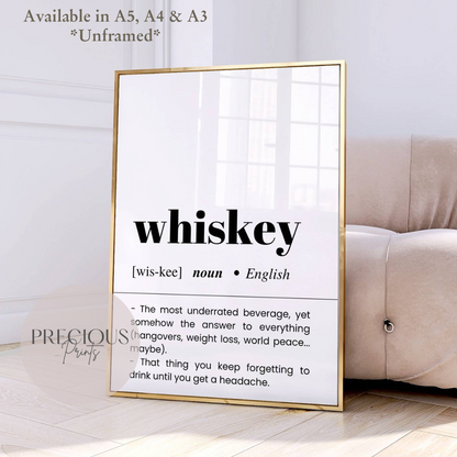 Whiskey Definition Funny Poster / Funny Kitchen pub poster / Funny Alcohol Poster
