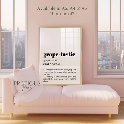 Grape-tastic Word Definition Funny Poster / Funny Kitchen pub poster / Funny Alcohol Poster