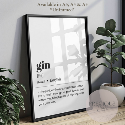 Gin Word Definition Funny Poster / Funny Kitchen pub poster / Funny Alcohol Poster