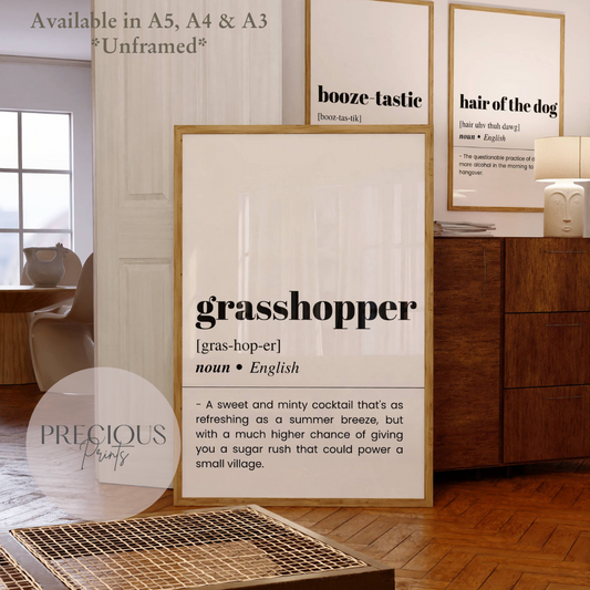 Grasshopper Word Definition Funny Poster / Funny Kitchen pub poster / Funny Alcohol Poster