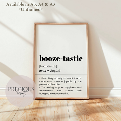 Booze-tastic Definition Funny Poster / Funny Kitchen pub poster / Funny Alcohol Poster