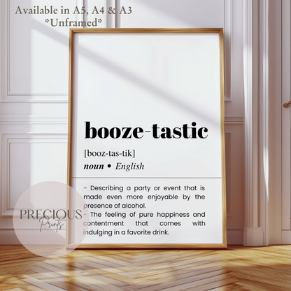 Booze-tastic Definition Funny Poster / Funny Kitchen pub poster / Funny Alcohol Poster
