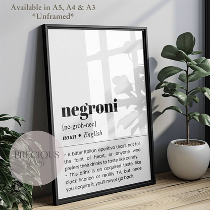 Negroni Word Definition Funny Poster / Funny Kitchen pub poster / Funny Alcohol Poster