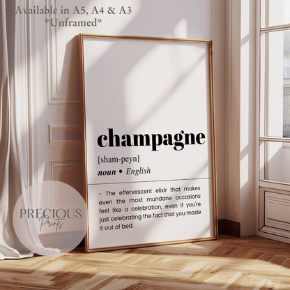 Champagne Definition Funny Poster / Funny Kitchen pub poster / Funny Alcohol Poster
