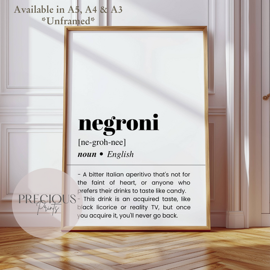 Negroni Word Definition Funny Poster / Funny Kitchen pub poster / Funny Alcohol Poster