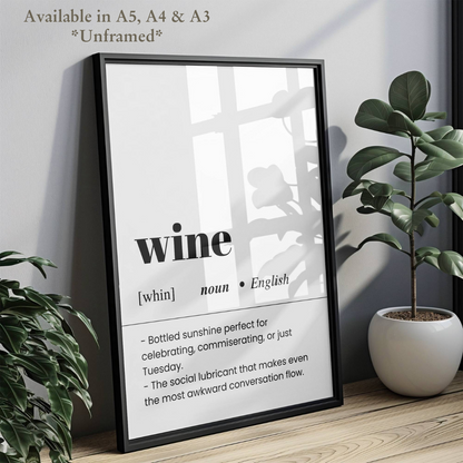 Wine Definition Funny Poster / Funny Kitchen pub poster / Funny Alcohol Poster
