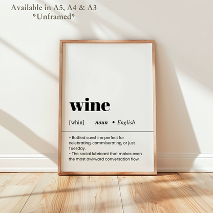 Wine Definition Funny Poster / Funny Kitchen pub poster / Funny Alcohol Poster