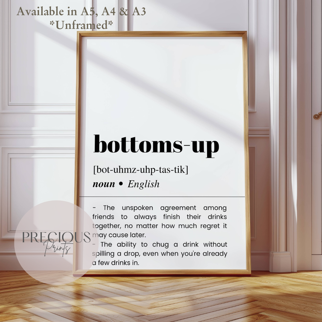 Bottoms up Definition Funny Poster / Funny Kitchen pub poster / Funny Alcohol Poster