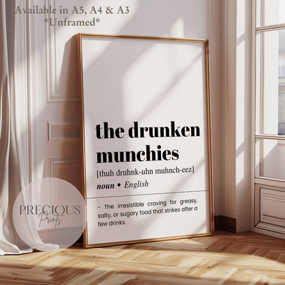 Drunken Munchies Definition Funny Poster / Funny Kitchen pub poster / Funny Alcohol Poster