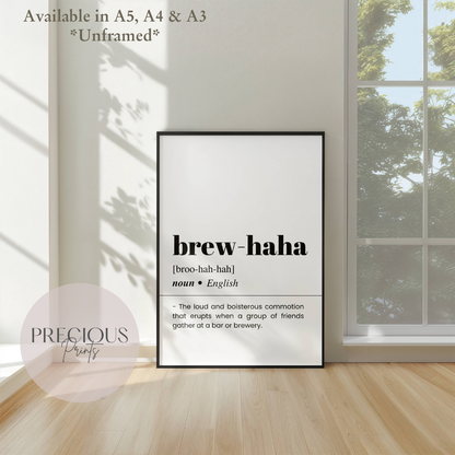 Brew-haha Definition Funny Poster / Funny Kitchen pub poster / Funny Alcohol Poster