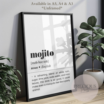 Mojito Word Definition Funny Poster / Funny Kitchen pub poster / Funny Alcohol Poster