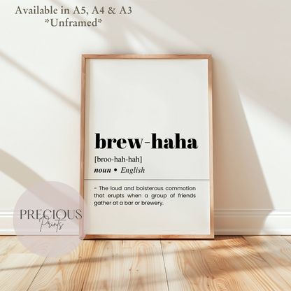 Brew-haha Definition Funny Poster / Funny Kitchen pub poster / Funny Alcohol Poster