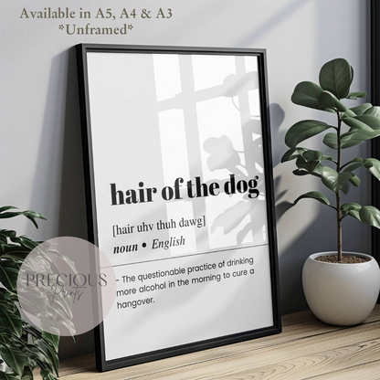 Hair of the dog Word Definition Funny Poster / Funny Kitchen pub poster / Funny Alcohol Poster