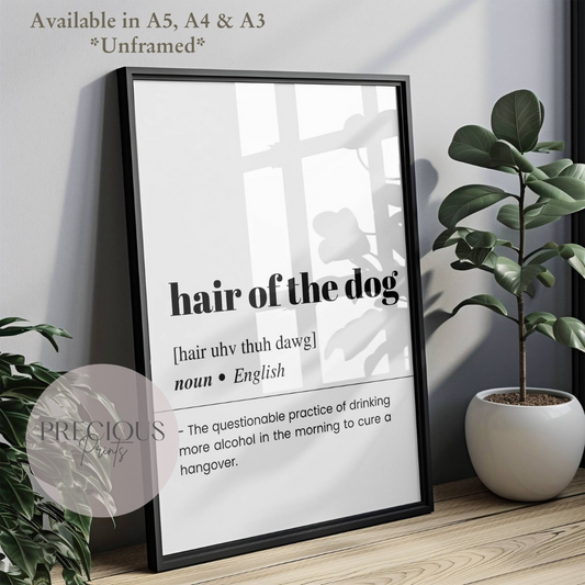 Hair of the dog Word Definition Funny Poster / Funny Kitchen pub poster / Funny Alcohol Poster