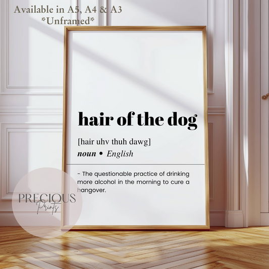 Hair of the dog Word Definition Funny Poster / Funny Kitchen pub poster / Funny Alcohol Poster