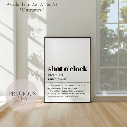 Shot O'clock Definition Funny Poster / Funny Kitchen pub poster / Funny Alcohol Poster
