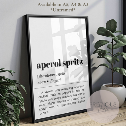 Aperol Spritz Word Definition Funny Poster / Funny Kitchen pub poster / Funny Alcohol Poster