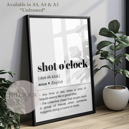 Shot O'clock Definition Funny Poster / Funny Kitchen pub poster / Funny Alcohol Poster