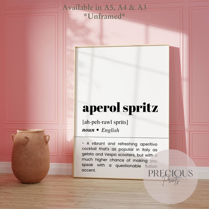 Aperol Spritz Word Definition Funny Poster / Funny Kitchen pub poster / Funny Alcohol Poster