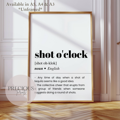 Shot O'clock Definition Funny Poster / Funny Kitchen pub poster / Funny Alcohol Poster