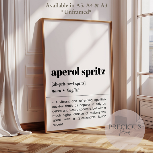 Aperol Spritz Word Definition Funny Poster / Funny Kitchen pub poster / Funny Alcohol Poster