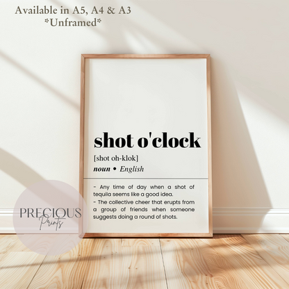 Shot O'clock Definition Funny Poster / Funny Kitchen pub poster / Funny Alcohol Poster