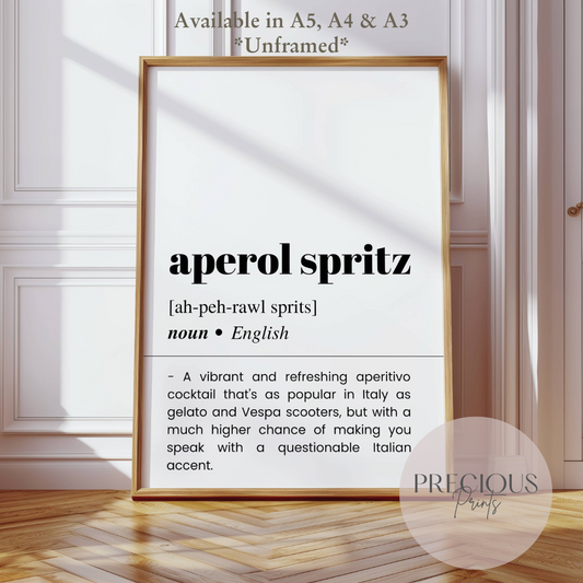 Aperol Spritz Word Definition Funny Poster / Funny Kitchen pub poster / Funny Alcohol Poster