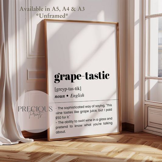 Grape-tastic Word Definition Funny Poster / Funny Kitchen pub poster / Funny Alcohol Poster