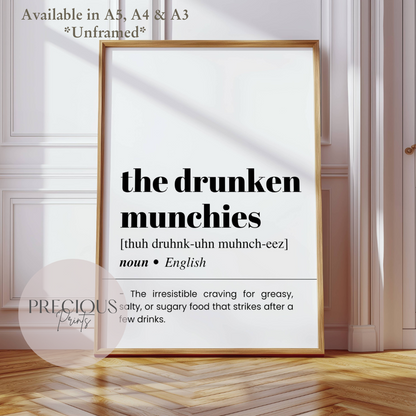 Drunken Munchies Definition Funny Poster / Funny Kitchen pub poster / Funny Alcohol Poster