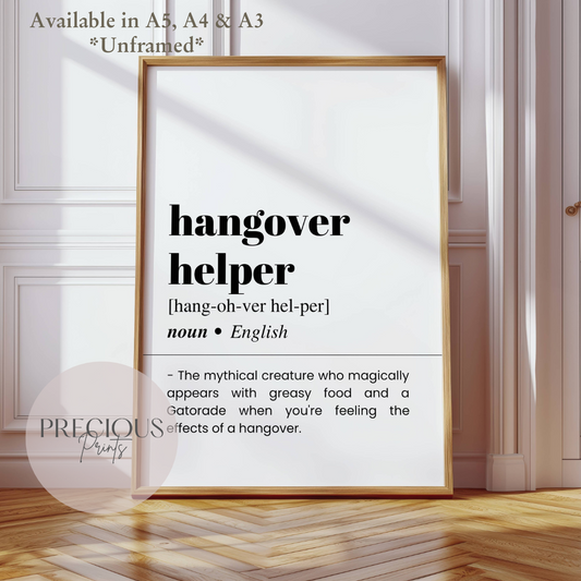 Hang over helper Definition Funny Poster / Funny Kitchen pub poster / Funny Alcohol Poster