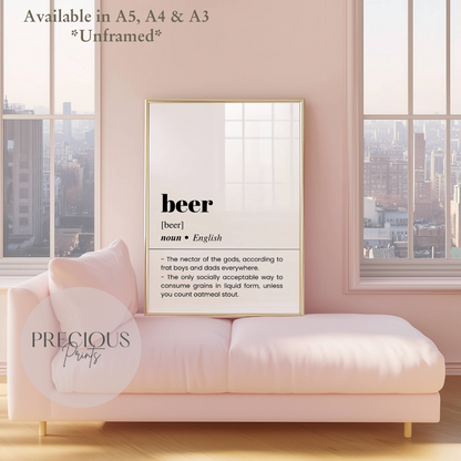 Beer Word Definition Funny Poster / Funny Kitchen pub poster / Funny Alcohol Poster