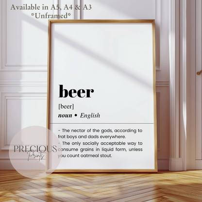 Beer Word Definition Funny Poster / Funny Kitchen pub poster / Funny Alcohol Poster