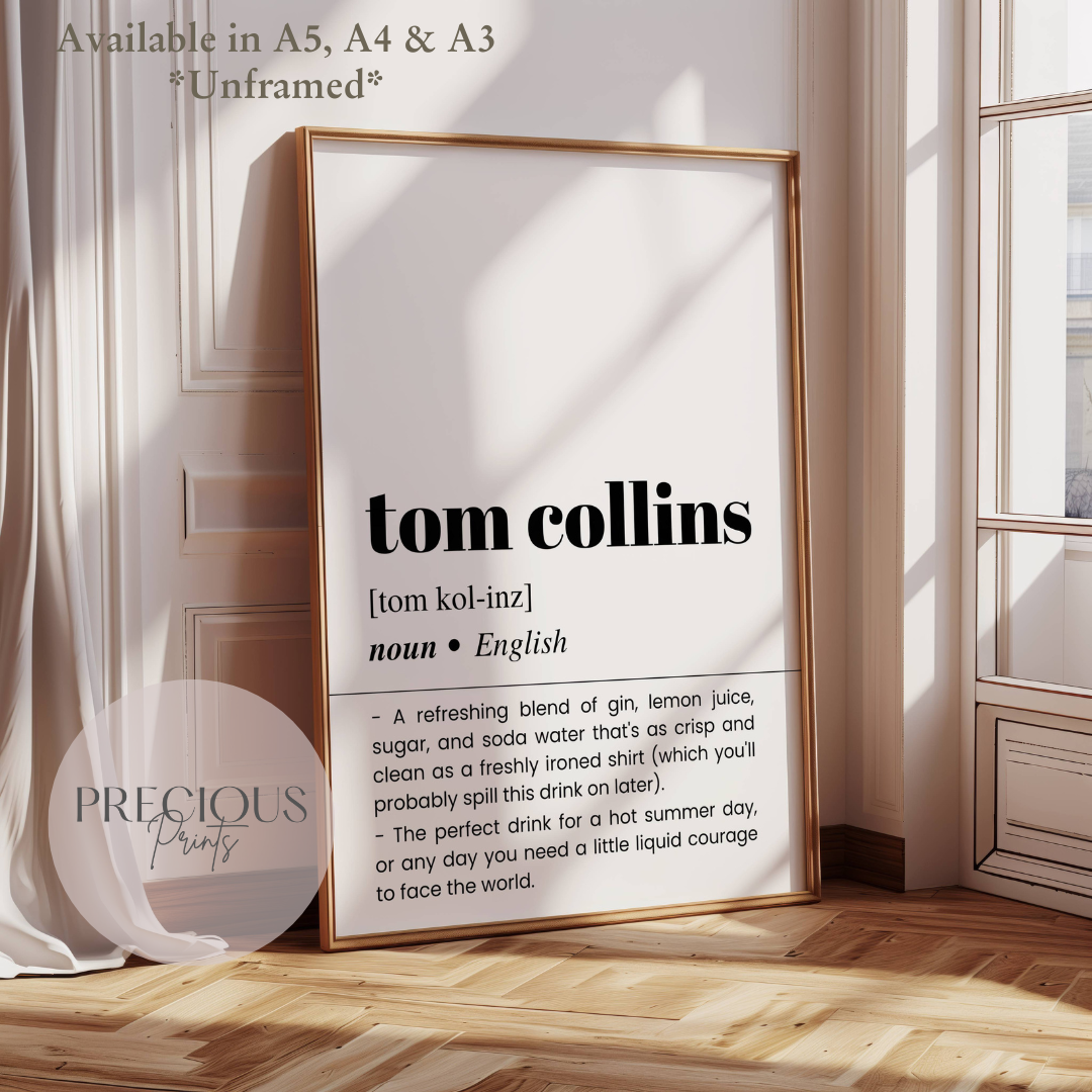 Tom Collins Definition Funny Poster / Funny Kitchen pub poster / Funny Alcohol Poster