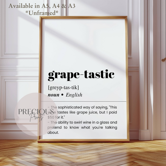 Grape-tastic Word Definition Funny Poster / Funny Kitchen pub poster / Funny Alcohol Poster