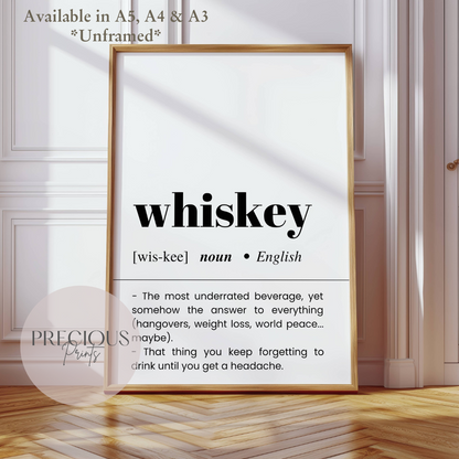 Whiskey Definition Funny Poster / Funny Kitchen pub poster / Funny Alcohol Poster