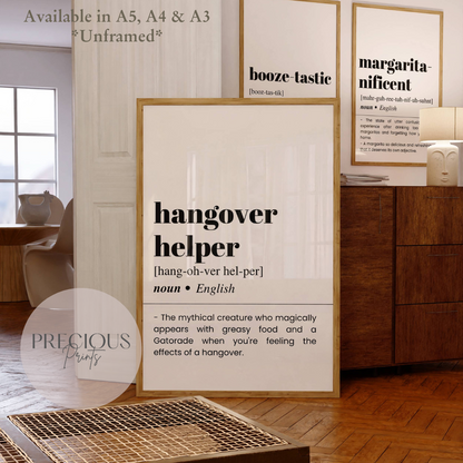 Hang over helper Definition Funny Poster / Funny Kitchen pub poster / Funny Alcohol Poster