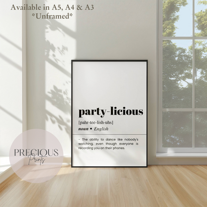 Party-licious Definition Funny Poster / Funny Kitchen pub poster / Funny Alcohol Poster